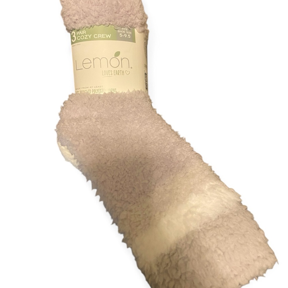 Lemon Loves Earth Socks Purple Gray 5-9.5 Warm Cozy Fuzzy Long Crew